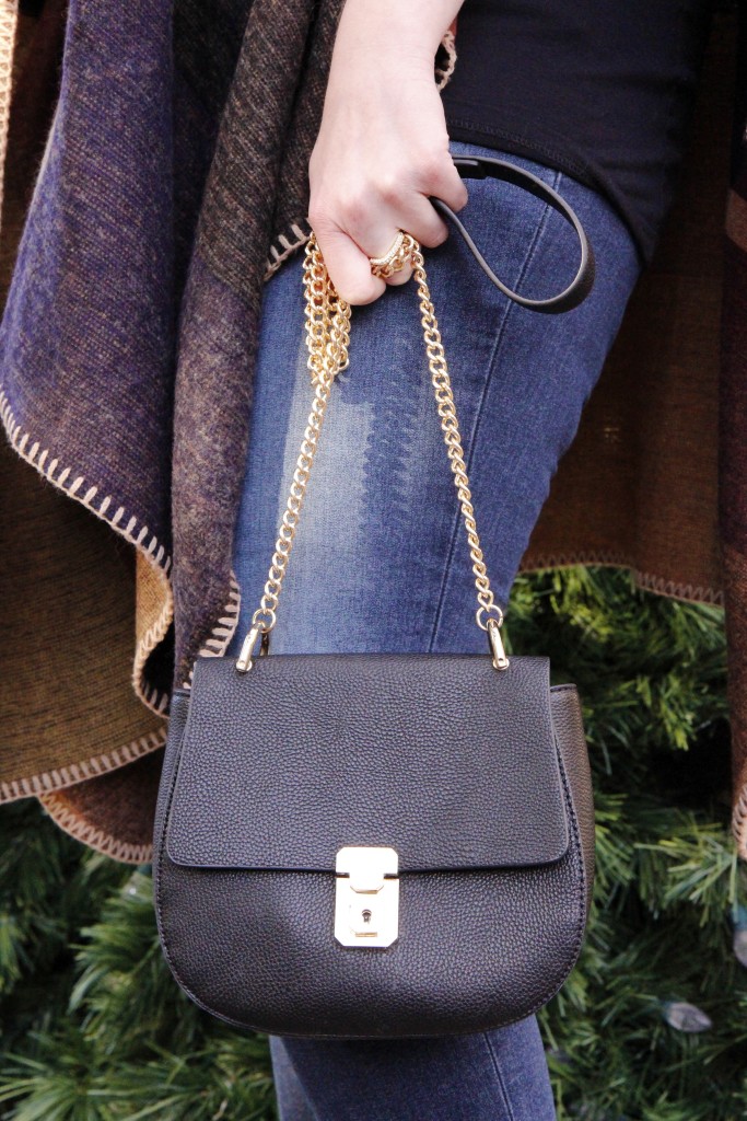 Colorblock Poncho & Platform Booties with crossbody bag - Dressed for Time 