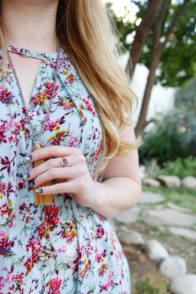 Swingy Floral Top & Lace-Up Wedges Details