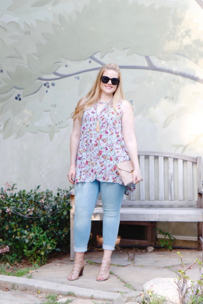 Swingy Floral Top & Lace-Up Wedges