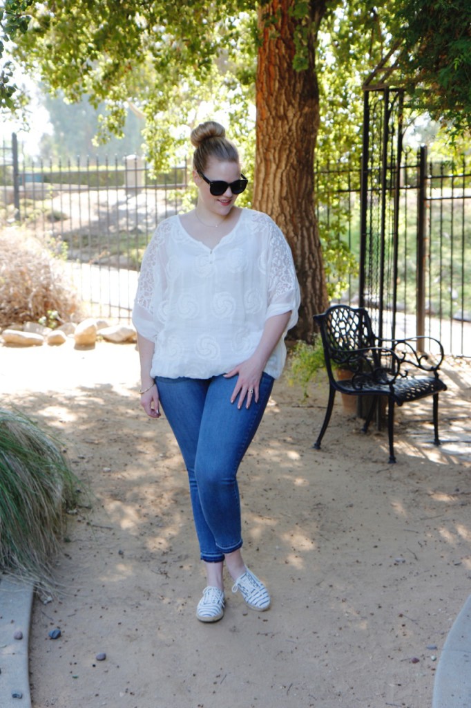 July Stitch Fix - White Blouse and Raw Hem Jeans 