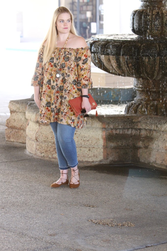 Off-Shoulder for Fall with BohoCheri - Clutch Bag and Lace Up Flats