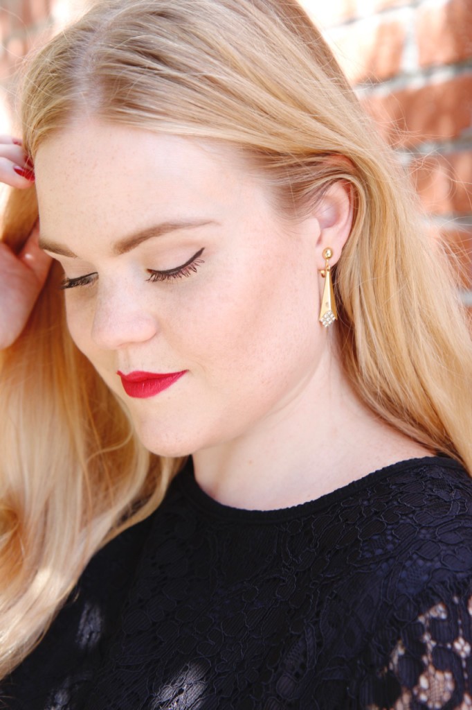 Little Black Lace Dress Accessories and Red Lips 