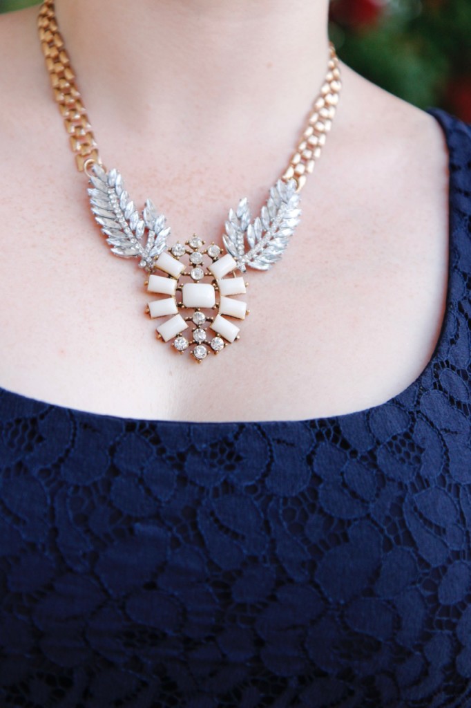Monday at the Mansion - J. Crew statement necklace and Anthropologie lace dress