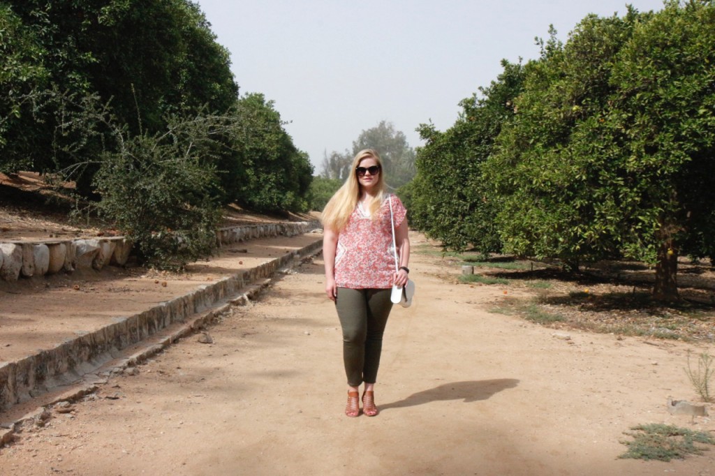 August Stitch Fix - Floral Blouse, Olive Pants, Wedge Sandals