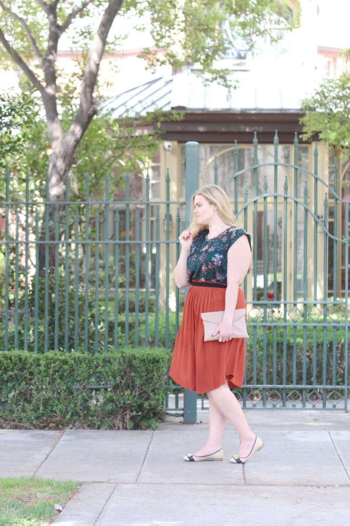 Fall Florals & Rust Skirt - Curvy Girl Style