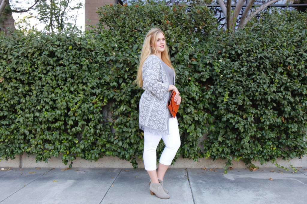 Grey Cardi & Cropped White Denim - Full Fall Look