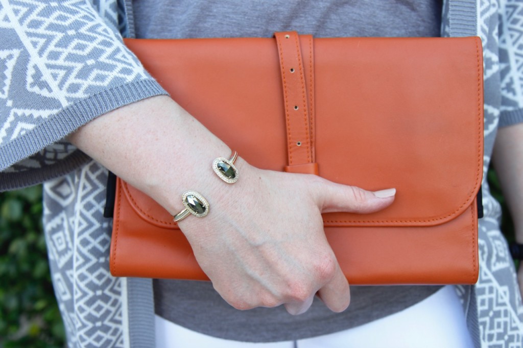 Grey Cardi & Cropped White Denim - Vintage Wrap Clutch