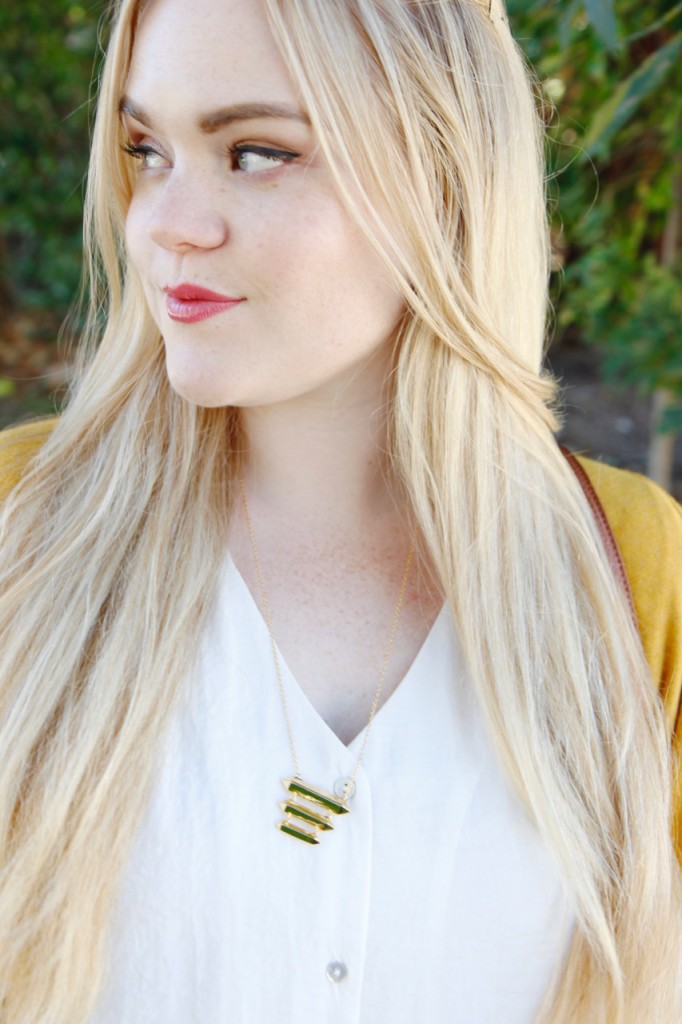 Fall Vibes - Ivory Blouse, Mustard Cardi, Rocksbox Neckace