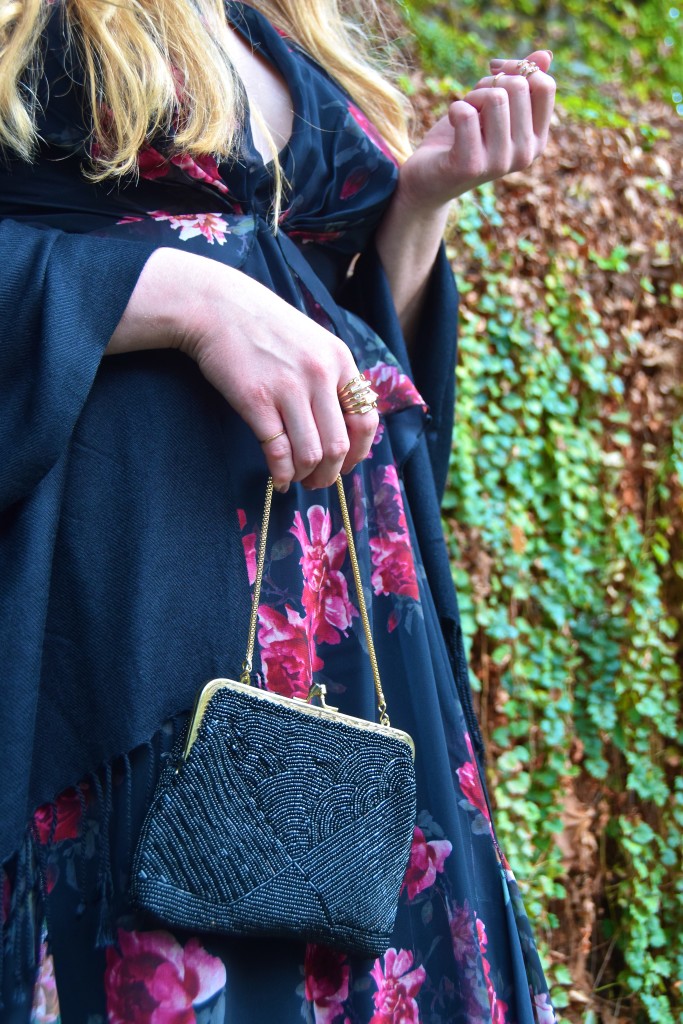 Floral Maxi Holiday Party Look - Beaded Bag Detail