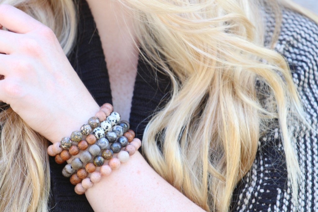 Ronnie M Holiday Lookbook - Layered Stone and Wood Infusible Bracelets