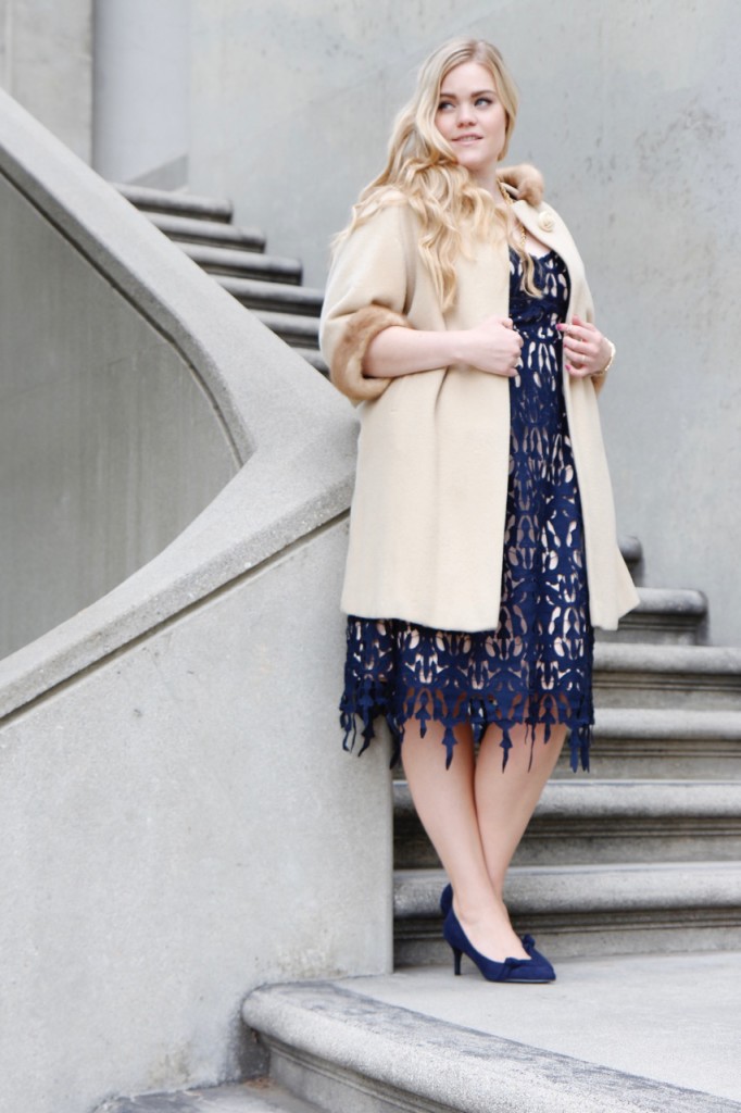 Party Ready with Simply Be - Navy Midi Dress and Fur Lined Coat