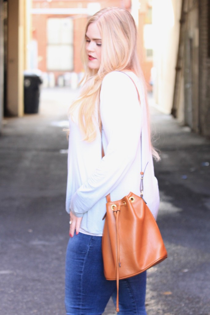 Ombre Blouse & Wedges - Bucket Bag