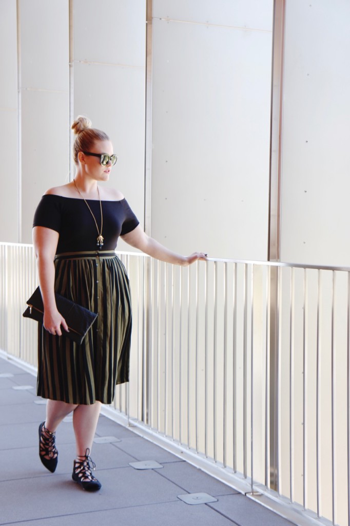 Off Shoulder and Striped Midi