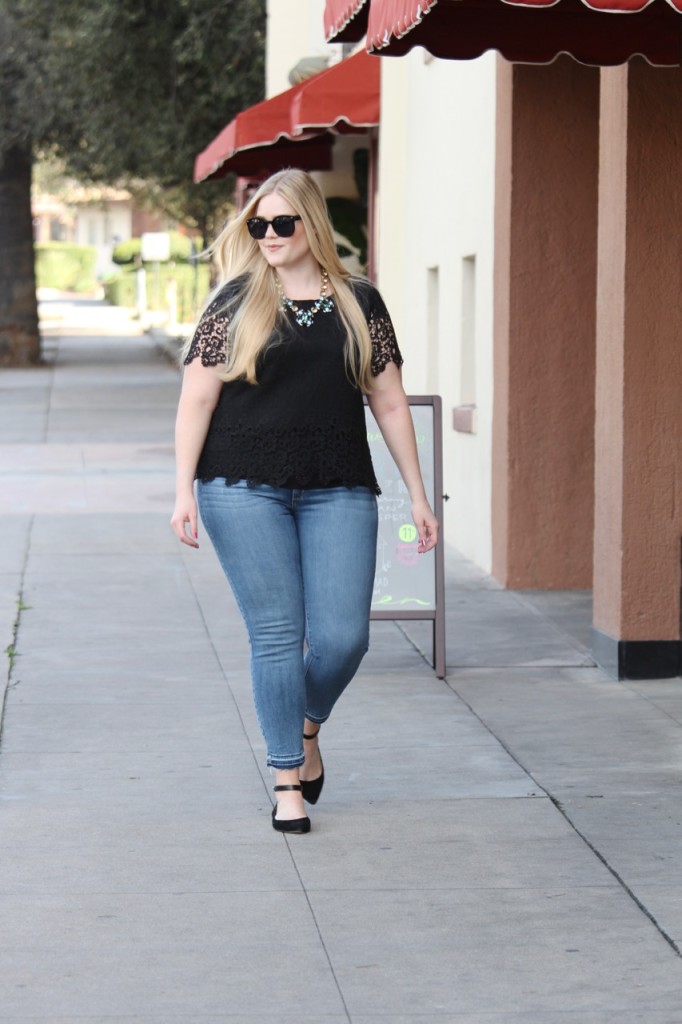 February Stitch Fix - Black Lace Top and Jeans 
