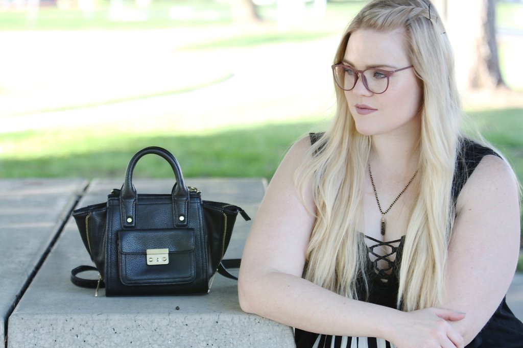 Girls Who Wear Glasses - Black Bag and Lace Up Bodysuit