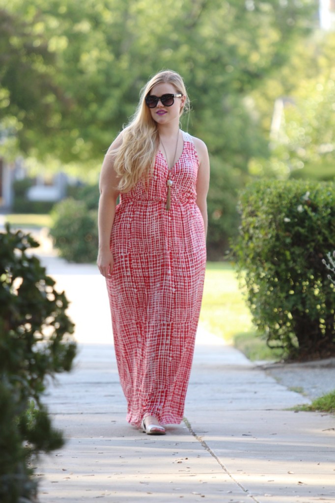 July Stitch Fix Review - Print and Crochet Maxi Dress with Steve Madden sandals