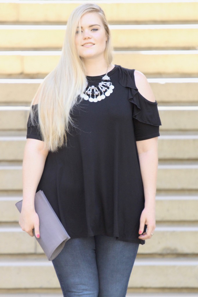 Cold Shoulder Vibes - Open Shoulder Top and Statement Necklace 