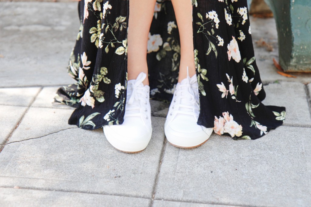 Amazon Floral Slit-Front Dress - Superga White Sneakers