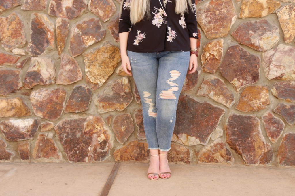 Stitch Fix Distressed Jeans and Rose Gold Sandals