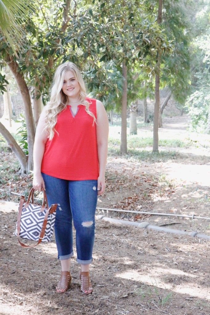 August Stitch Fix Review - Split-Neck Top and Cropped Jeans