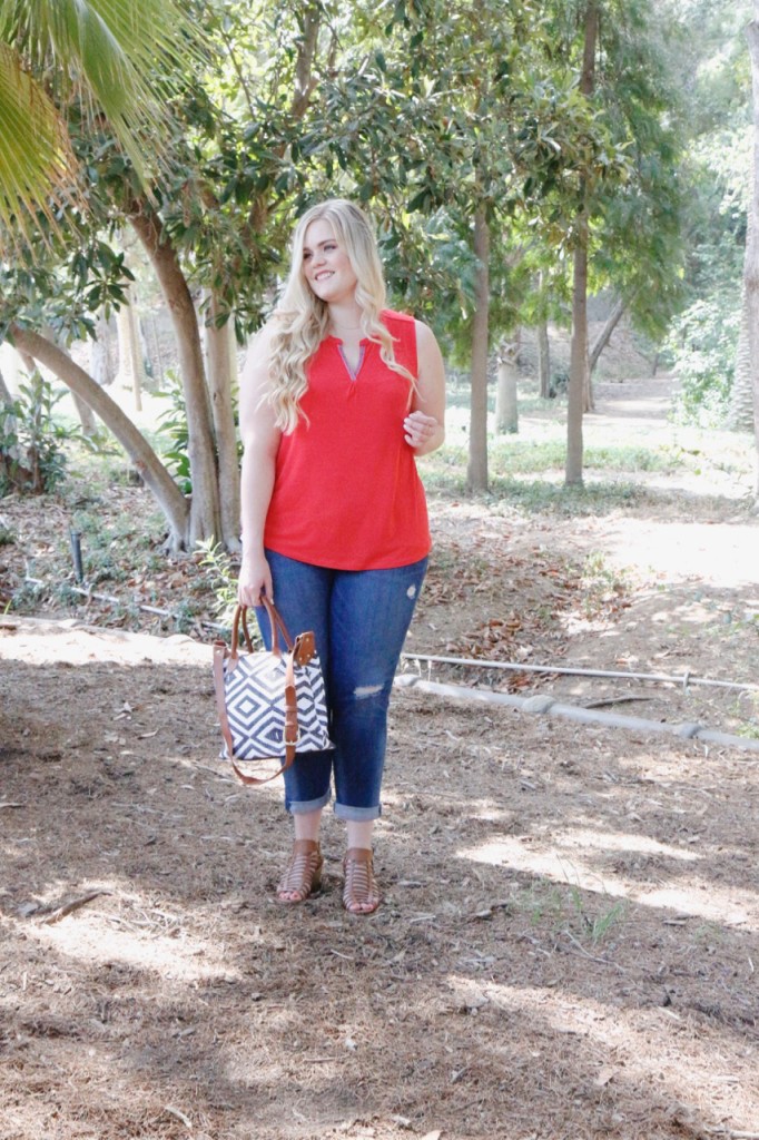 August Stitch Fix Review - Red top and cropped denim