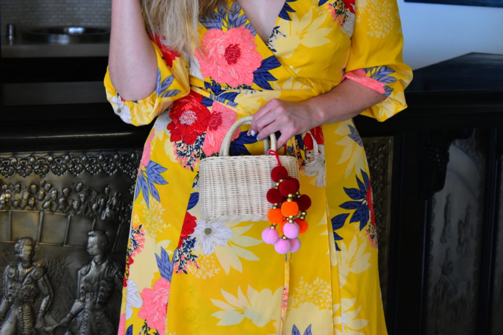 Target Pom mini bag and Eliza J Summer Floral Midi Dress