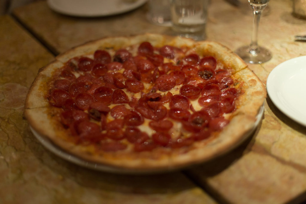 Pepperoni Pizza with Honey at Bond 45 Restaurant NYC