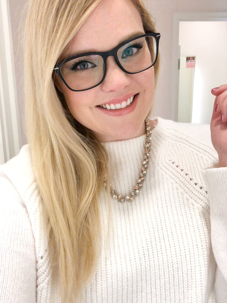 Cream Sweater and Rhinestone Necklace from LOFT 