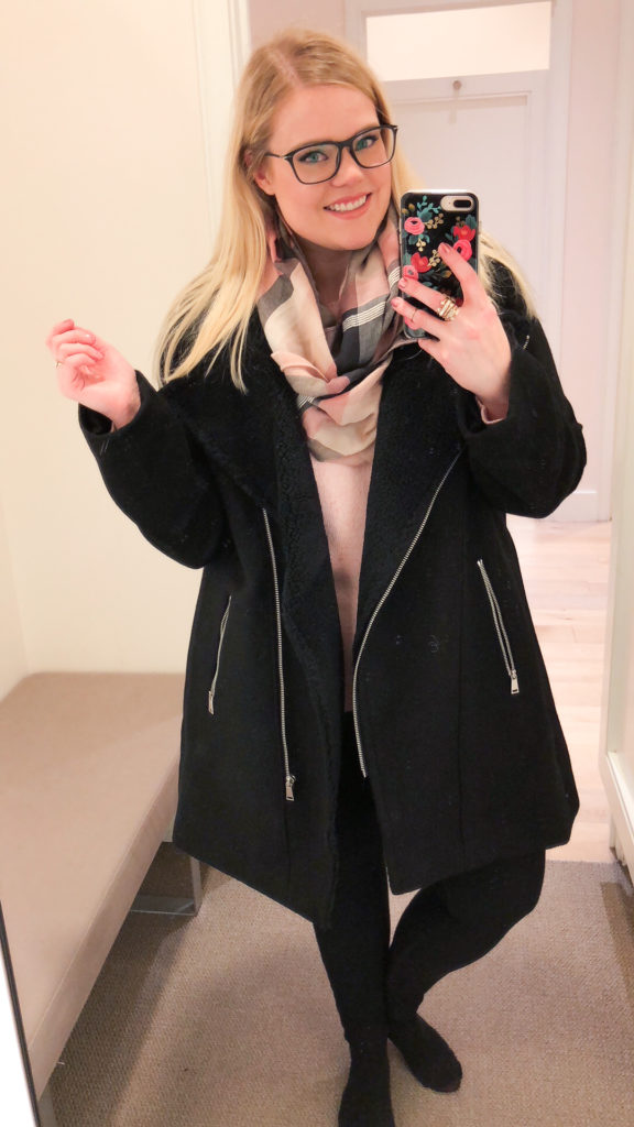 LOFT Winter Collection Try-On - A Full Bomber Jacket, Infinity Scarf and pink sweater