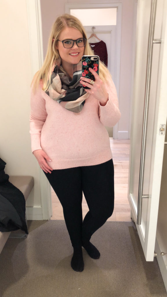 LOFT Winter Collection Try-On - Pink Sweater and Infinity Scarf