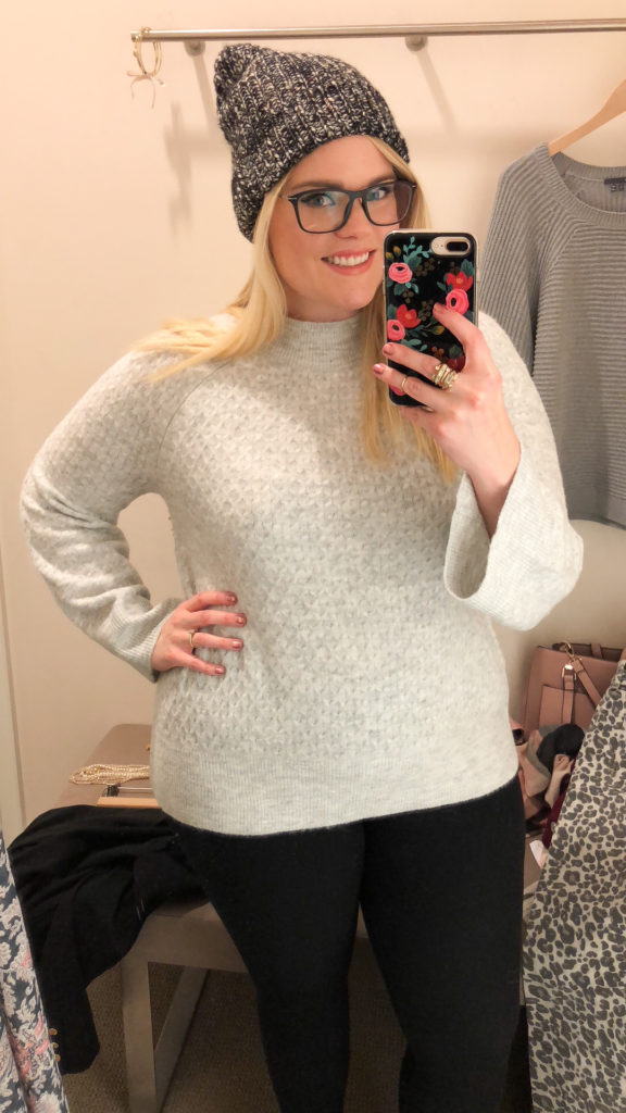 LOFT Winter Collection Try-On - Grey Sweater and pom beanie 