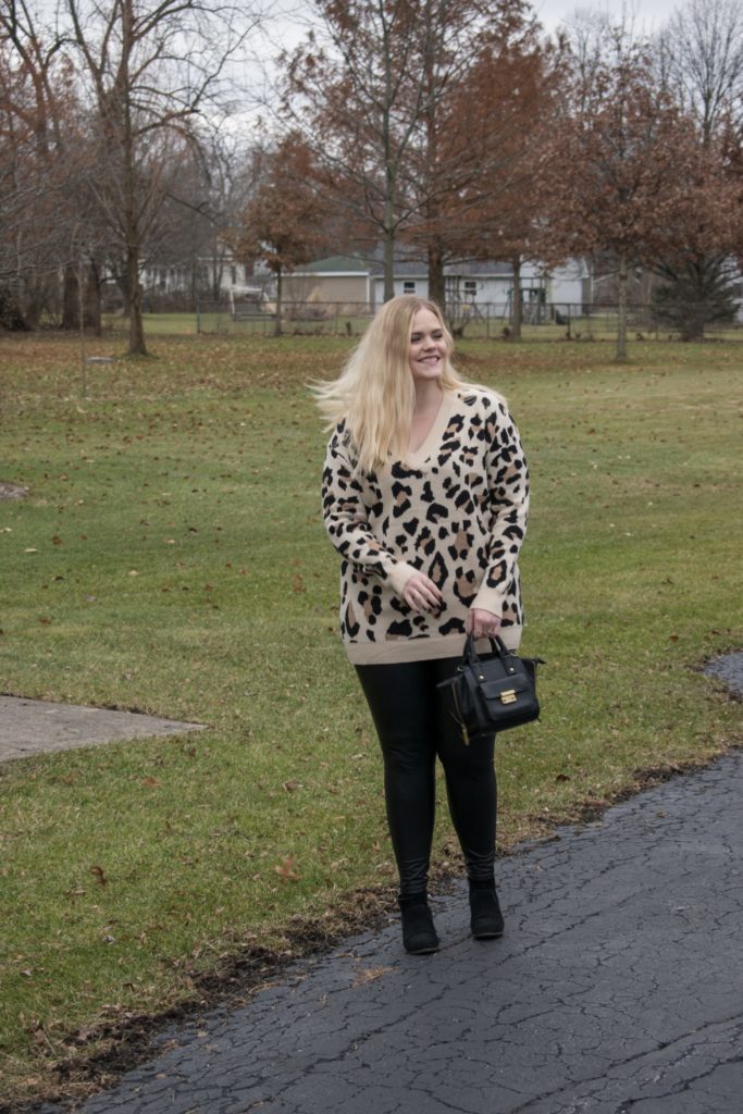 Leopard Print Tunic Sweater and leather leggings 