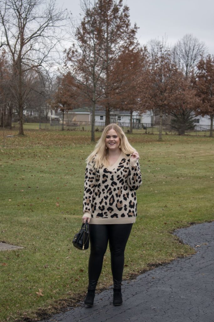 Pink Blush Leopard Sweater and Faux Leather Leggings 