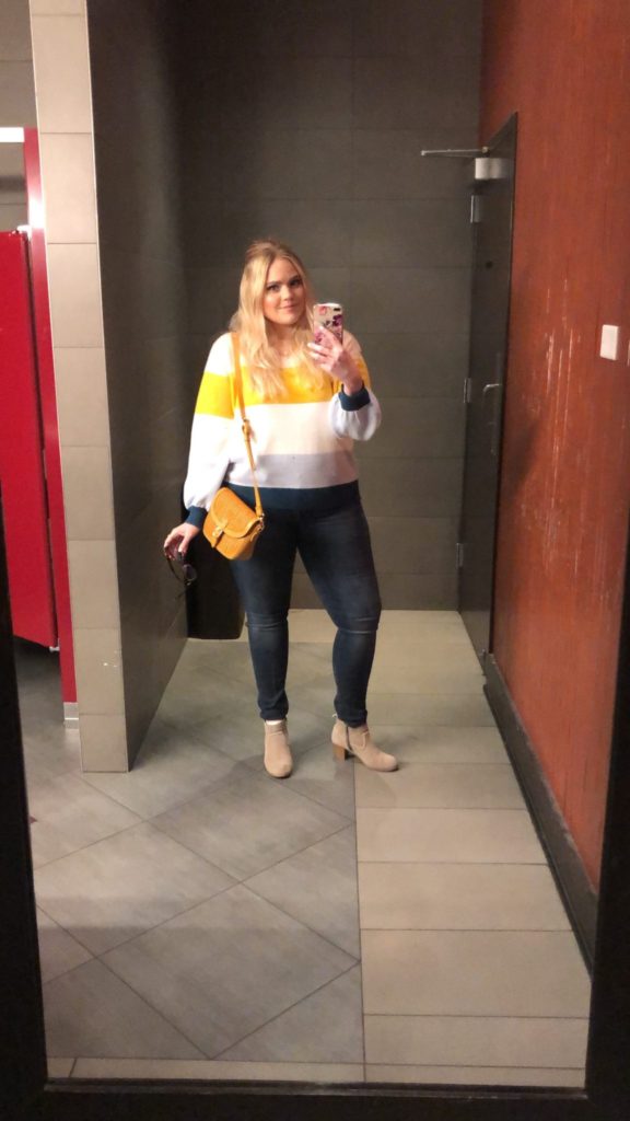 May IG Outfits Roundup - striped sweater and jeans with ankle boots for spring