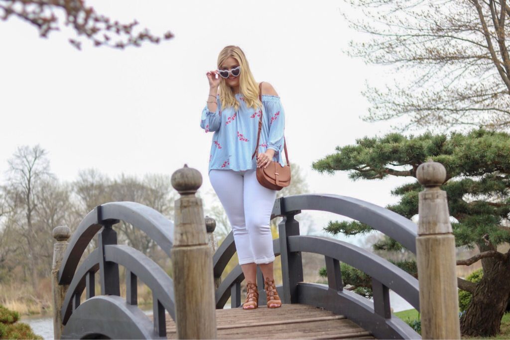 May IG Outfits Roundup - Stitchfix off shoulder top and white denim 
