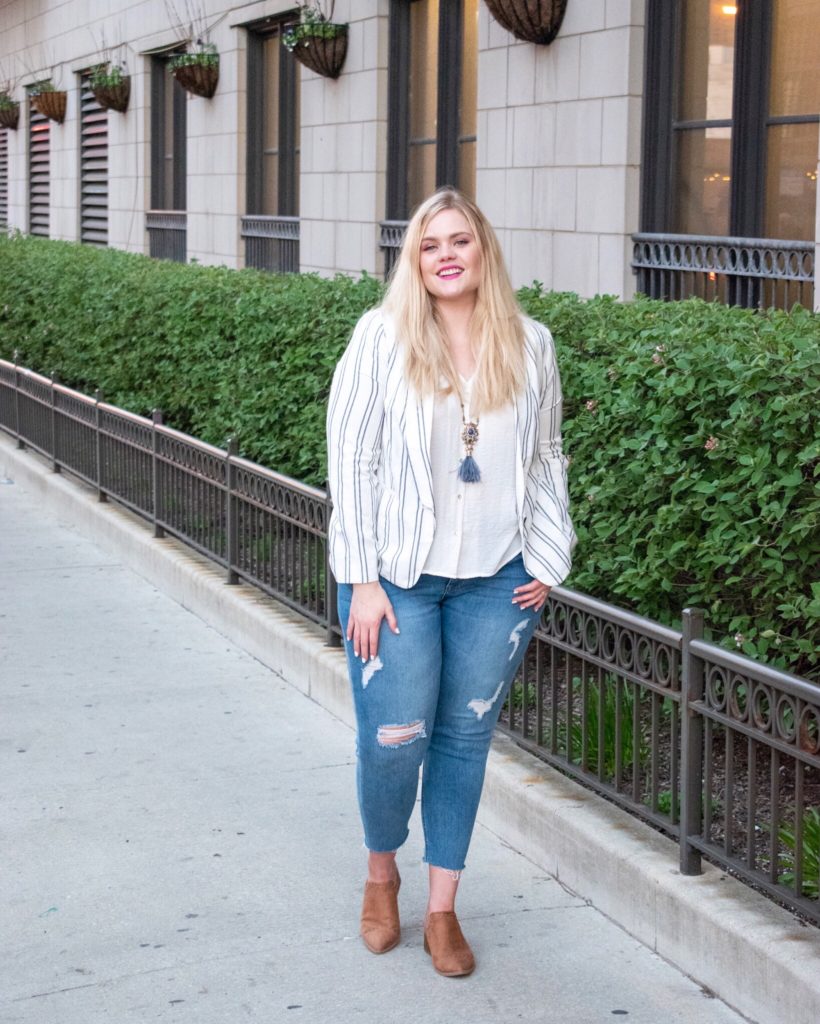 May IG Outfits Roundup - Old Navy striped blazer and distressed jeans 