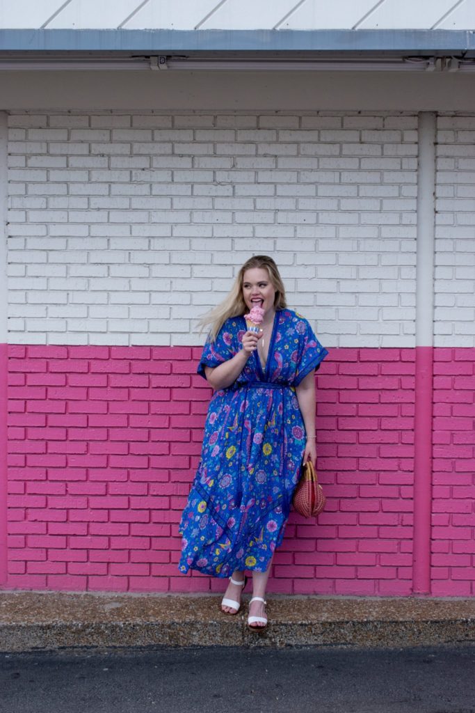 May IG Outfits Roundup - Bold Floral Maxi Dress and white sandals 